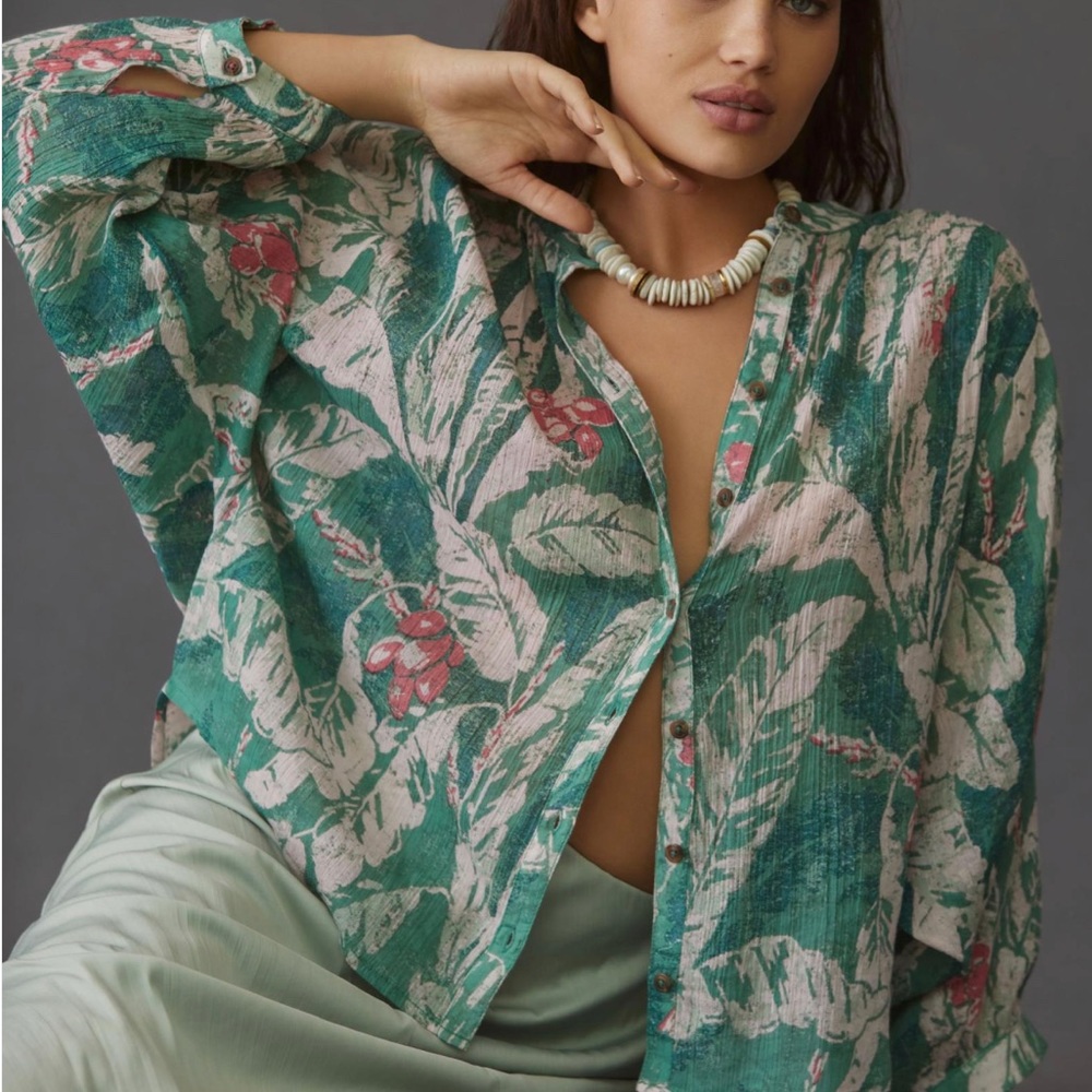 Pilcro Green and Pink Floral Blouse